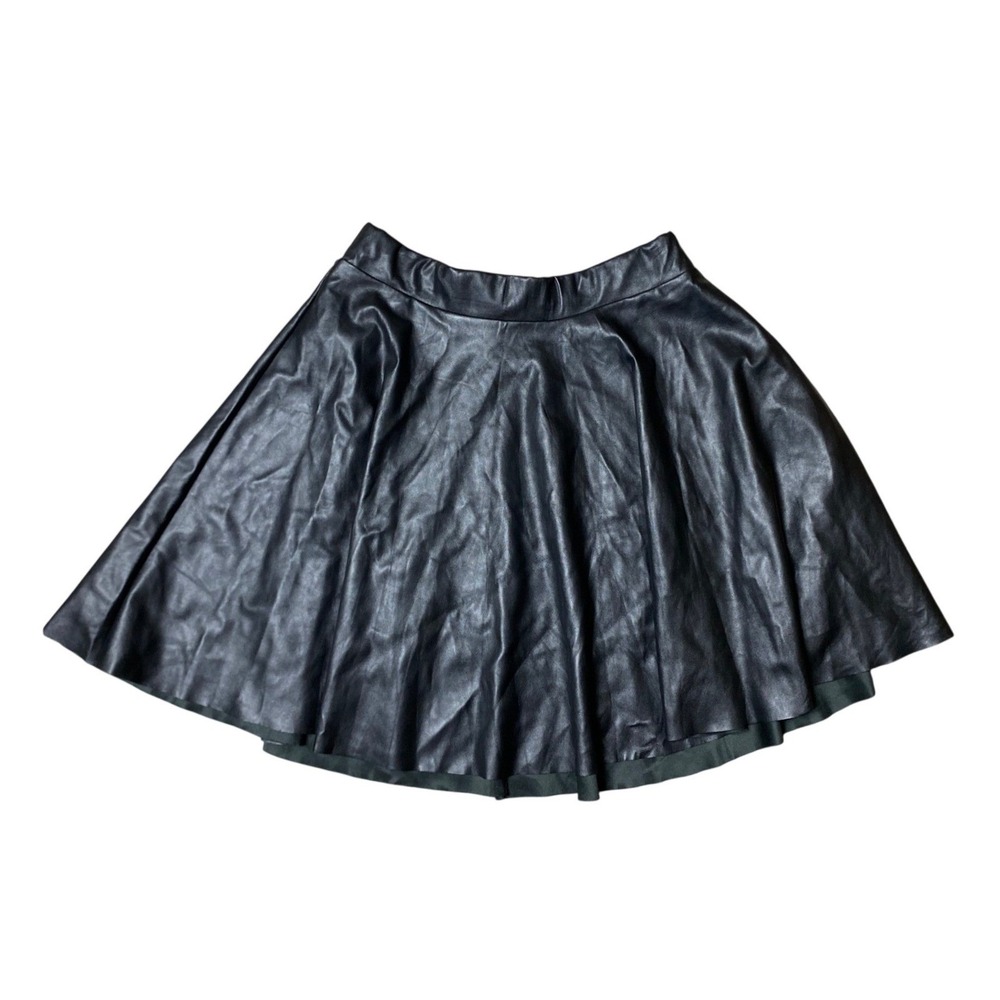 Vintage Y2K Rainbow Black Faux Leather Skater Skirt Mini Flared Medium